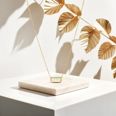 Aurora 蛋白石项链 宝石吊坠 颈部 极简主义 珠宝 适用于她 — 第 1/4 张图片