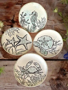 4 Spectrum Sea Cove Appetizer Plates Blue Crab Sea Horse Starfish Sand Dollar - Picture 1 of 6