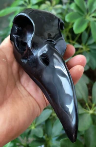 303g Natural Obsidian Carved crow Skull Crystal Raven Obsidian Skull Reiki Gift - Picture 1 of 15