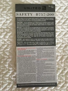 Safety Card UNITED Airlines B757-200 Tri fold card 2011 - Bild 1 von 3