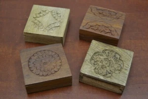 4 PCS SET HANDMADE CARVED STORAGE KEEPSAKE WOOD BOXES #F-297 - Picture 1 of 3