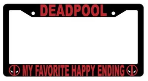 Black Deadpool My Favorite Happy Ending License Plate Frame Auto Accessory - Picture 1 of 1