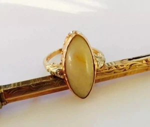 Antique 14KT SOLID GOLD Marquise Cabochon UNIQUE STONE LADIES RING Size 6 - Picture 1 of 7