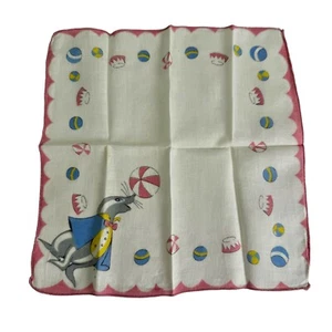 Vintage Childs Handkerchief Seal Juggling Balls Circus Cotton Hankie 8x8" 1960s - Picture 1 of 5