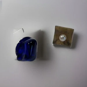 Vintage Tie Tacs Pins Cuff Link Gold Pearl Blue Stone - Picture 1 of 8
