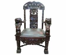 Large Vintage Throne Chair Oversized Barley Twist Carved Wood