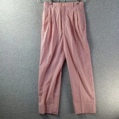 Lands End Pants Women 8 Red White Stripe Pleated Front Pockets Straight Textured - Image 1 of 4