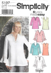 Túnica Simplicity Patrón Costura 5197 con Escote Manga Variaciones Talla: 14-22 - Imagen 1 de 2