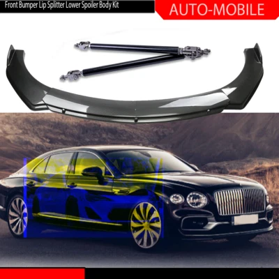 For Bentley Flying Spur Carbon Fiber Style Front Bumper Lip Spoiler+Strut Rods Foto 1 de 4