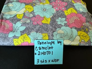 Penelope Floral Fabric by Camelot 3 Yards x WOF Pink Yellow Aqua Gray Butterfly - Picture 1 of 4