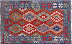 3' 3" X 5' 2" Reversible Kilim Flat Weave Wool On Wool Rug - Q17923 - Picture 1 of 7