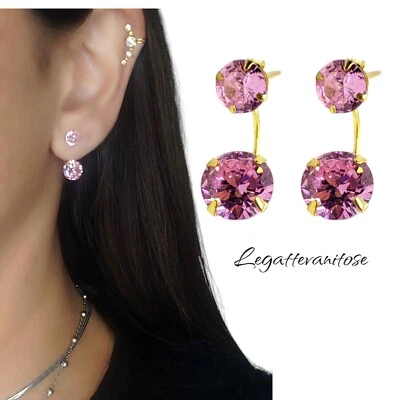 Orecchini Donna punti luce argento 925 dorati oro giallo 3d con zirconi Rosa - Immagine 1 di 4