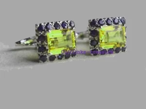 Natural Lemon Quartz & Sapphire Gemstones 925 Sterling Silver Men Cufflinks #823 - Picture 1 of 6