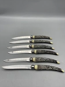 Vintage Crown Howard Japanese Forged Steak Knives Faux Stag Handle Lot of 6 - Picture 1 of 5