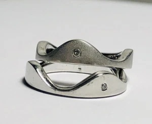 Diamond Contoured Engagement Rings In 925 Sterling silver Two Tone Size 6 - Picture 1 of 6