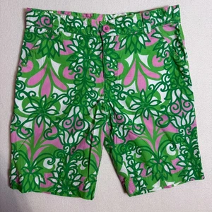 Lilly Pulitzer Floral Print Bermuda Shorts Girls Size 12 Green Pink White - Picture 1 of 5