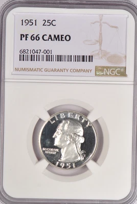 1951 Washington Quarter Proof NGC PF 66 CAMEO PR66CAM Frosty Coin 25C - Image 1 of 2