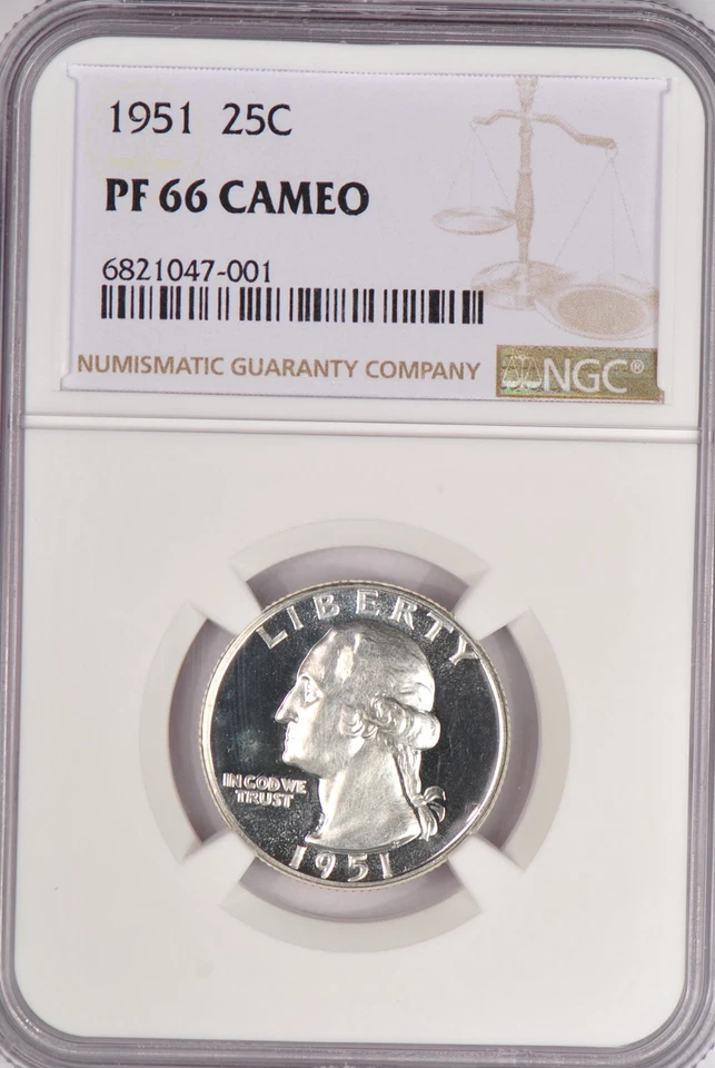 1951 Washington Quarter Proof NGC PF 66 CAMEO PR66CAM Frosty Coin 25C - Image 1 of 2