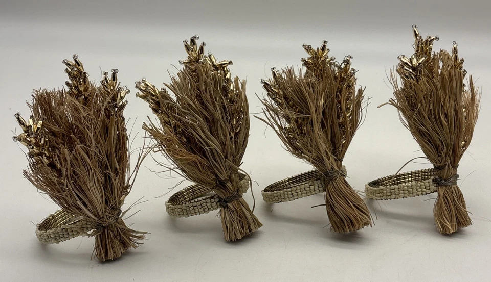 Juego de 4 anillos de servilleta de trigo Cynthia Rowley cosecha de acción de gracias otoño otoño Foto 1 de 4