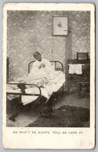 HUMOR - POSTED POSTCARD HE WON'T BE HAPPY TILL HE GETS IT Hangnail Odd room 1908 - Picture 1 of 2