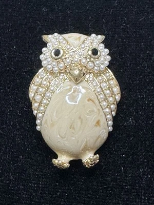 Broche prendedor vintage firmado Ciner Owl perla + esmalte Foto 1 de 3
