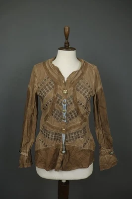 Camisa Top ELISA CAVALETTI Marrón Bordada Manga Larga Cuello en V Botón Delantero Foto 1 de 4