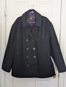 VTG Schott DUR O JAC Wool Pea Coat Mens XL Black Double Breast Quilted Liner - Picture 1 of 14