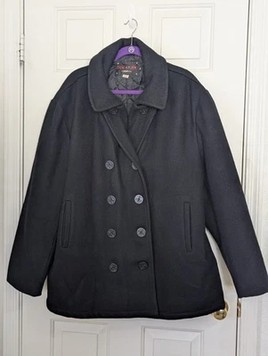 VTG Schott DUR O JAC Wool Pea Coat Mens XL Black Double Breast Quilted Liner - Image 1 of 4