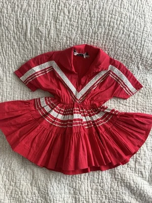 Vestido Peggy Lee Of Arizona Volantes Ric Rac Patio Rojo Plata Bebé Niña 6-12 meses De Colección Foto 1 de 4