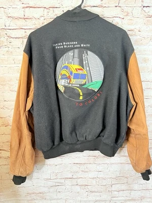 Chaqueta Universitaria De Colección Años 90 Color Autobús Bordada Empleada Exclusiva Lana Cuero M Foto 1 de 4