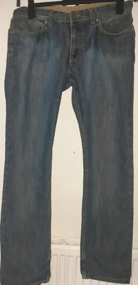 Pantalones de mezclilla French Connection para hombre W34 L32 azul con botones desgastados ligeros Foto 1 de 4