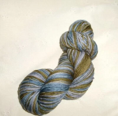 hand dyed ~ SW merino wool ~ DK light worsted ~ 1 skein [3-DK] ~ blue + brass - Image 1 of 2
