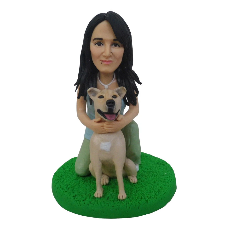 Niña Cumpleaños Con Perro Bobble Cabeza Figura Pastel Topper Aniversario Personalizado Foto 1 de 4