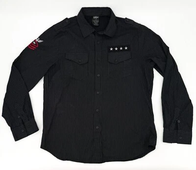 MMA Elite рубашка мужская большой черный в полоску темно-синий знак отличия на пуговицах длинным рукавом - Изображение 1 из 4