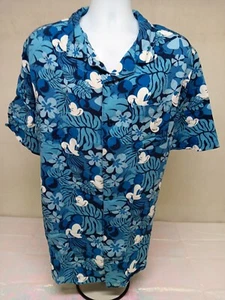DISNEY PARKS MENS 3XL BLUE HAWAIIAN MICKEY MOUSE SHORT SLEEVE SHIRT - Picture 1 of 10