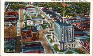 1944 Oklahoma Postcard Civic Center by Night Oklahoma City OK Aerial View Light - Picture 1 of 2