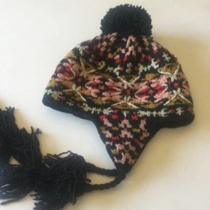 FRENCH KNOT SEDONA TRAPPER WOOL HAT w/ TASSEL TIES FLEECE LINED PINK BLACK NWOT - Picture 1 of 16