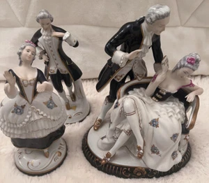 Czechoslovakia Royal Dux Pottery Porcelain Rococo couples 3 statues Figurines - Picture 1 of 12