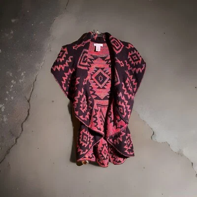 John Paul Richard M BOHO Southwest Tribal Open Peplum Circle Sweater Vest 177i - Image 1 of 4