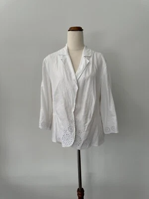 Blusa para mujer Marks And Spencer talla grande 16 blanco lino bordado Grandmacore Foto 1 de 4
