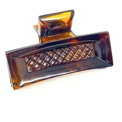 Parcelona French Crisscross Rectangle Brown Medium Celluloid Good Grip Hair Clip - Image 1 of 4