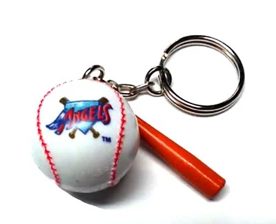 LOS ANGELES ANGELS KEYCHAIN BALL & BAT 1" ROUND BALL LICENSED NEW MLB CHARM PULL - Image 1 of 2
