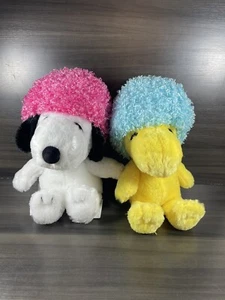 Lot Of 2 Snoopy & Woodstock plush yellow 14” Japan Plush Peanuts Afro Blue Pink - Picture 1 of 10