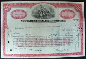 Stock certificate ACF Industries, Inc Payee MERRILL LYNCH, 1975 - Picture 1 of 2