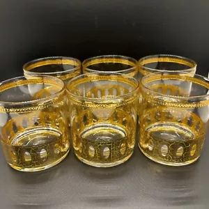 Culver Antigua Lowball Rocks Brille Gold Zierleiste Knistern Gold Vintage 6er Set - Bild 1 von 12