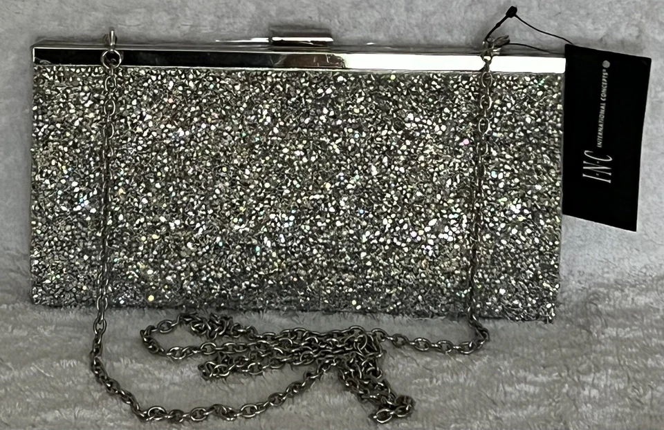 Inc International Concepts Silver Lexy Clutch Rhinestone Shoulder Handbag