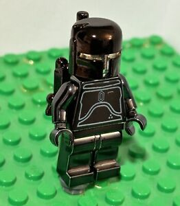 Lego Star Wars CHROME BLACK Boba Fett Minifigure Jango Mandalorian RARE PRINTED 