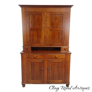 antique federal cherry step back dutch cupboard blind country 2pc 1830 clean - Picture 1 of 24