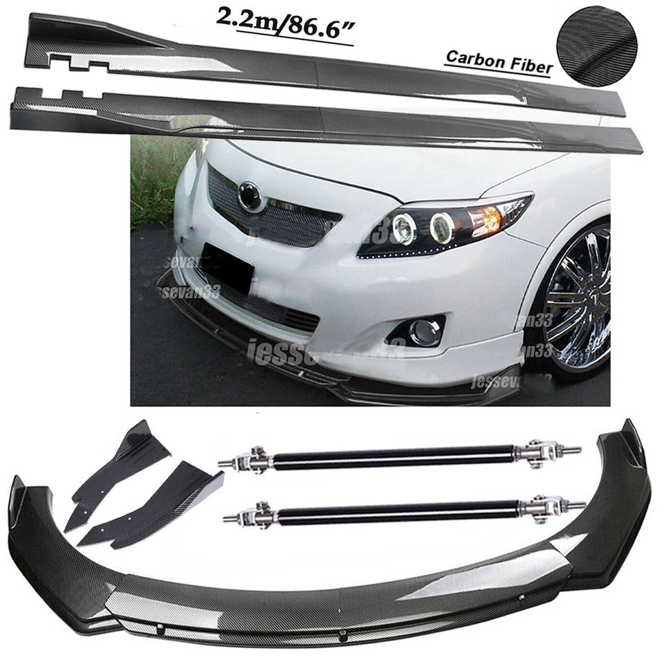 Carbon Fiber Front Bumper Spoiler 86.6" Side Skirt Kit For Toyota Corolla R - Image 1 of 4