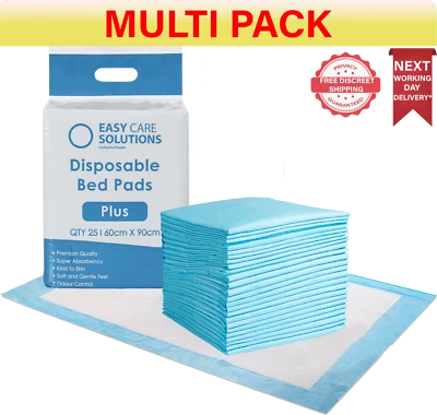 EASYCARE SOLUTIONS Disposable Incontinence Bed Pads - Plus Absorbancy - 60 x 90 cm- 2 Packs of 25